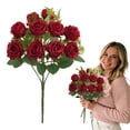 thumbnail image 1 of 10 Heads Fake Roses 12.2'' Artificial Roses with Stems Fake Rose Flowers Silk Red Roses for Vases Red Roses Bouquet Lifelike Faux Floral Arrangements for Rose Bouquet Wedding Party Home Decor, 1 of 9