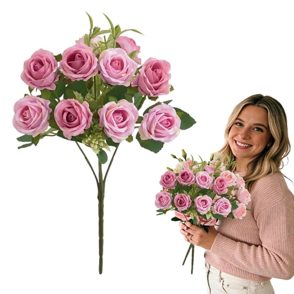 10 Heads Fake Roses 12.2'' Artificial Roses with Stems Silk Red Roses Fake Rose Flowers for Vases Red Roses Bouquet Lifelike Faux Floral Arrangements for Rose Bouquet Wedding Party Home Decor