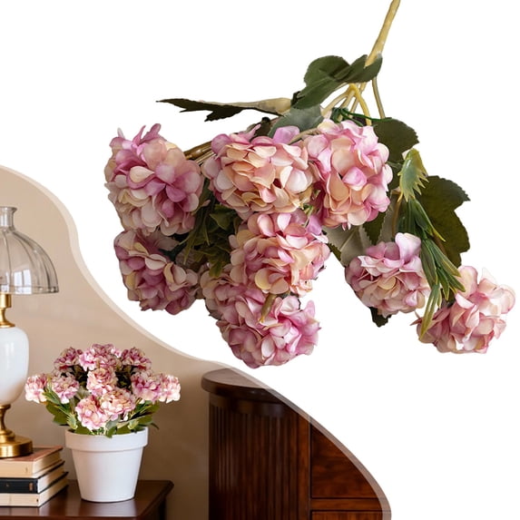 10 Heads Pink Flowers Artificial, Artificial Flowers Fake Mini Hydrangea Bulk Wedding Decoration Silk Bouquet Peony Decor Plastic Flower Arrangements Table Centerpieces 1 Packs(Blush)