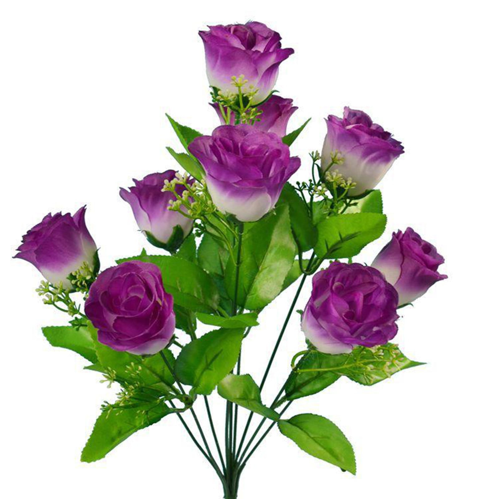 10 Heads Stems Artificial Silk Fake Flowers Rose Bud Bunch Wedding Home