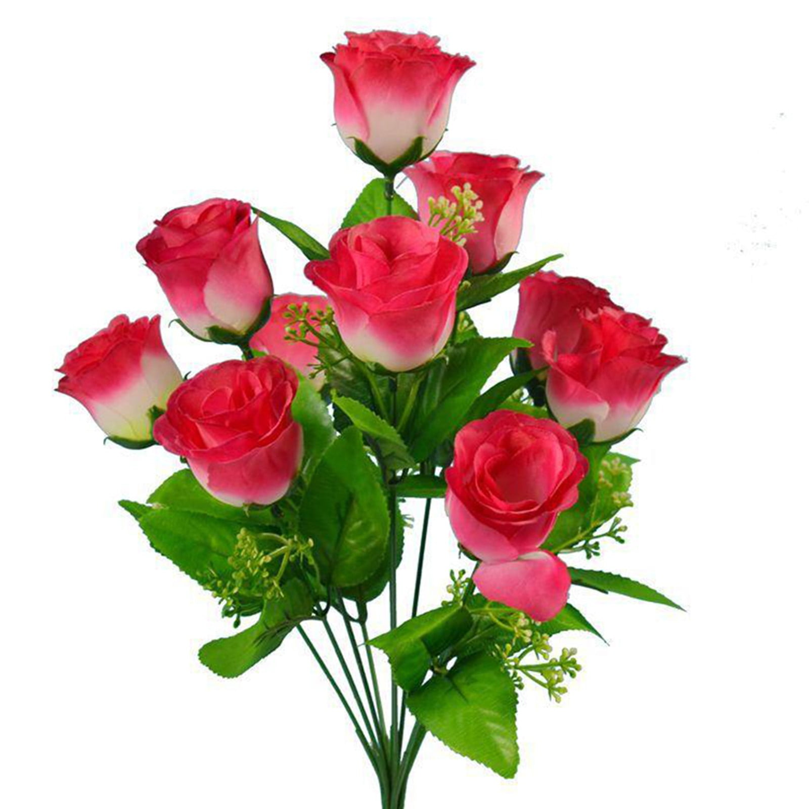 10 Heads Stems Artificial Silk Fake Flowers Rose Bud Bunch Wedding Home ...