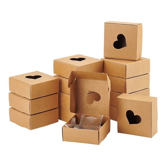 10 Heart Shaped Kraft Paper Gift Boxes - Rustic Eco-Friendly Packaging for Cookies and Small Gifts