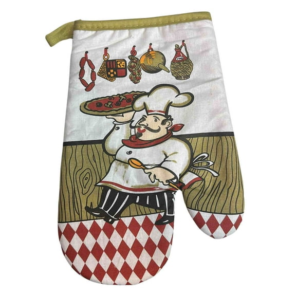 10" Heat-Resistant Printed Chef with Pizza Kitchen Oven Mitt: 1CT