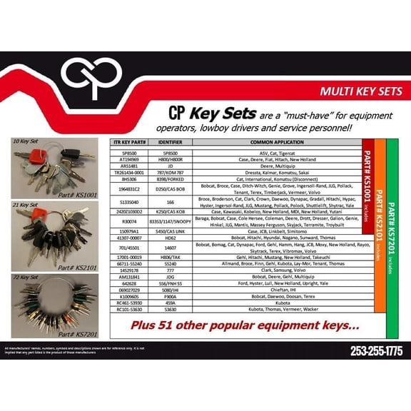 10 Heavy Construction Equipment Ignition Key Set for JD Case Komatsu and more