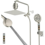 10" High Pressure 10-Spray Handheld/Rainfall Shower Head Combo with 20 Stage Shower Filter, 11" Shower Extension Arm, 71" Hose, Shower Head Holder, Brushed Nickel