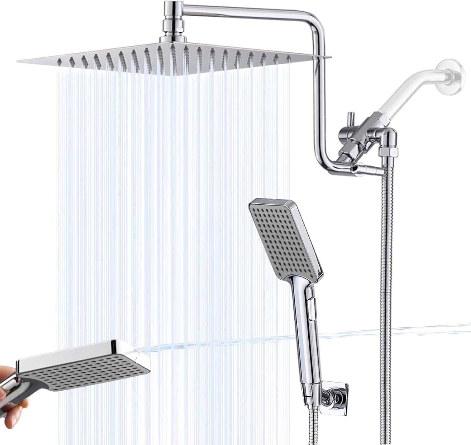 10" High Pressure Rainfall Shower Head with Handheld Combo, Upgrade 12 ...