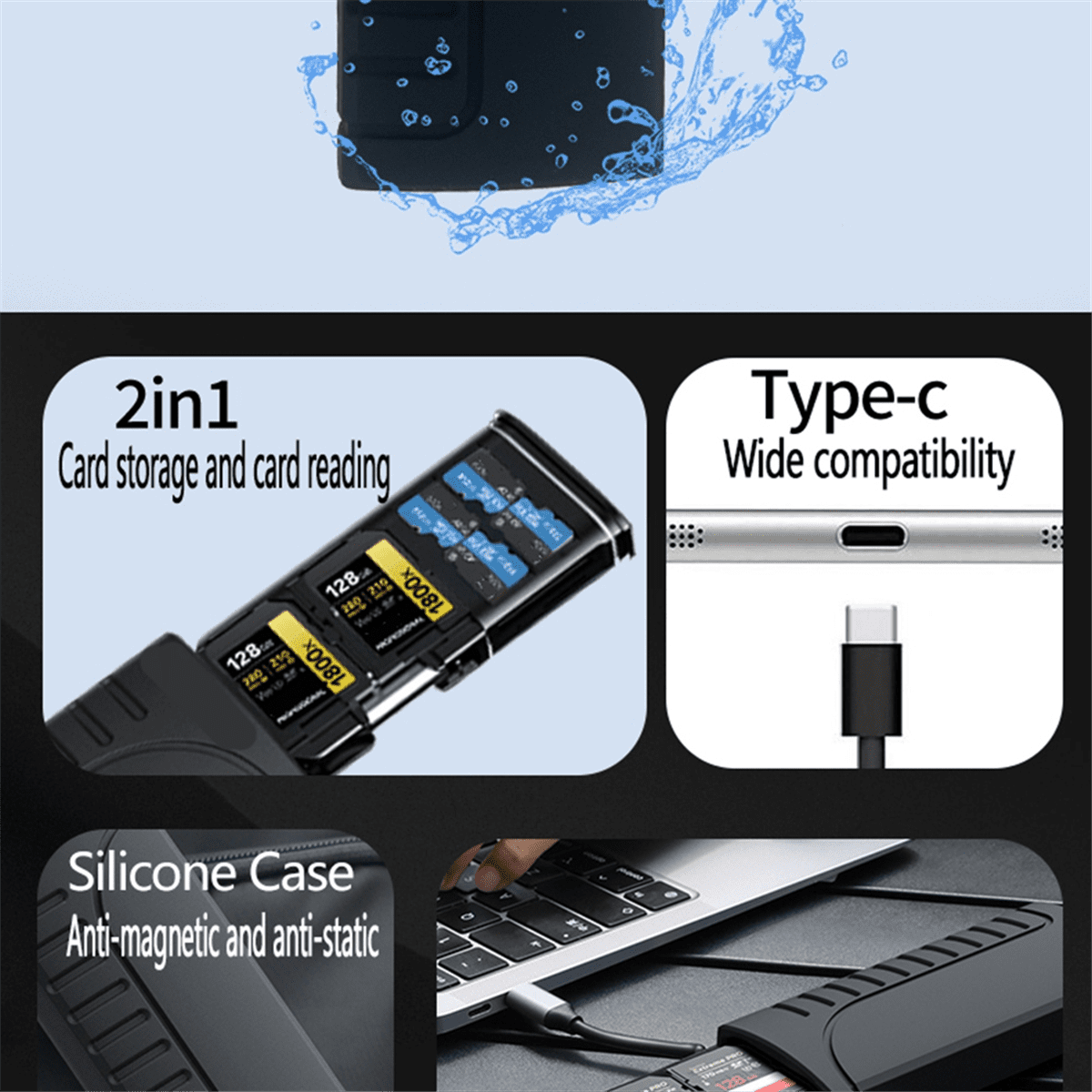 -10 High-Speed SD Card Reader USB 3.1 Type-C SD/TF/SIM Card Carrying ...