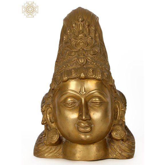 10'' Hindu Goddess Parvati Head | Brass Statue