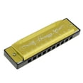 thumbnail image 1 of 10 Hole 10 Tone Key C Blues Harmonica for Beginner with Case, Stainless Steel Mouth Organ Gold Color, 1 of 7