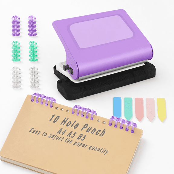10-Hole Manual Paper Punch Binding Machine for Planners, Fits B5 A4 A5 Paper