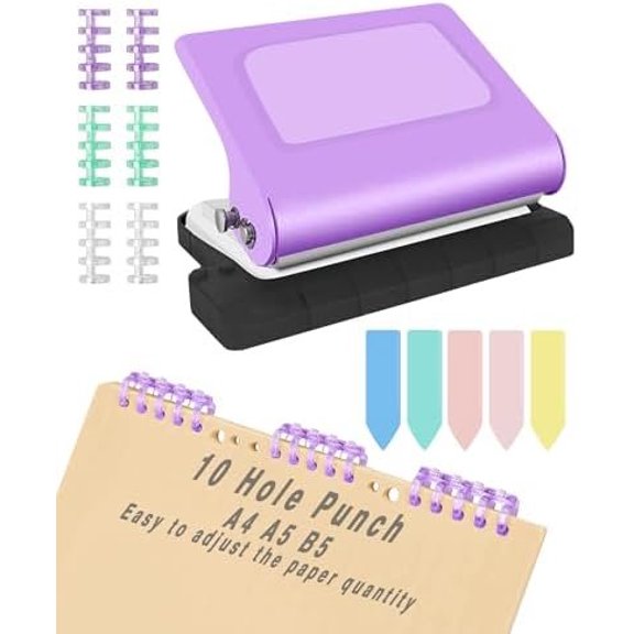 10 Hole Punch Binding Machine for Planners,Paper Puncher with Binder Rings,Punches Holes B5,A4,A5 Paper,Metal Manual Binding System,Handheld Metal Circle Paper Puncher for Office Study,
