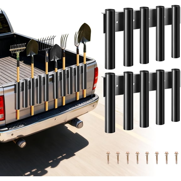 10 Hole Shovel Holder for Truck Bed & Trailer, Heavy-Duty Steel Tool Rack with 2 Mounting Groups, Universal Organizer for Shovel, Rake, Trimmer, Lawn Tools, Black
