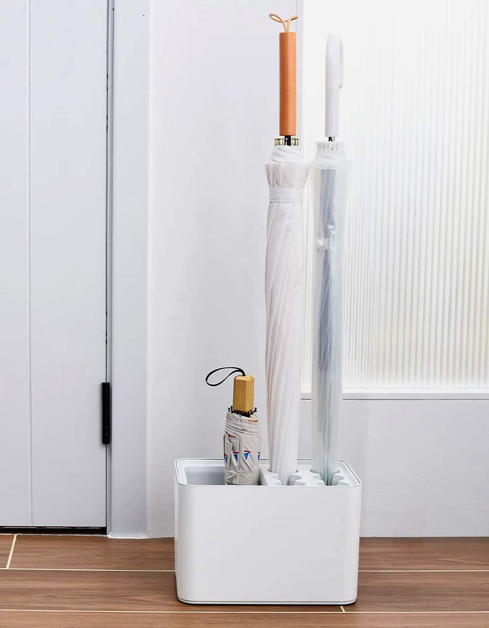 10 Hole Umbrella Rack Stand Holder With Drip Tray Space Saver Organizer Fits Entryway Corner Home Office Decor  Hold 10 (white)