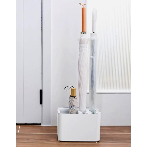 10 Hole Umbrella Rack Stand Holder with Drip Tray Space Saver Organizer Fits Entryway Corner Home Office Decor, Hold 10 Umbrellas (White)