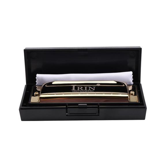 10 Holes 20 Tone G Key Harmonica Blues Musical Instrument Diatonic Harp with Storage Box Gold