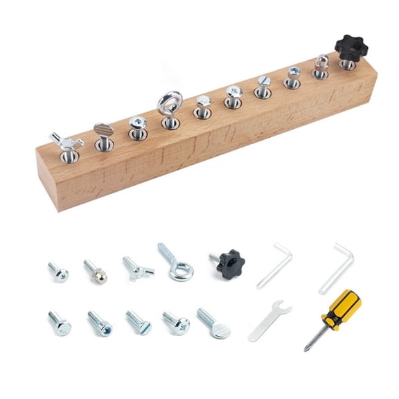 10 Holes Educational Busy Board with Screws, Wooden Activity Board for Hand-Eye Coordination & Focus Training(RL 1 Set)