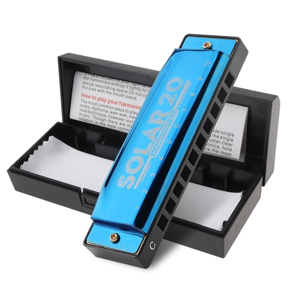 10 Holes Key C Blues Harmonica Mouth Organ Harp with Brass Reed Plate for Beginner Student Teacher