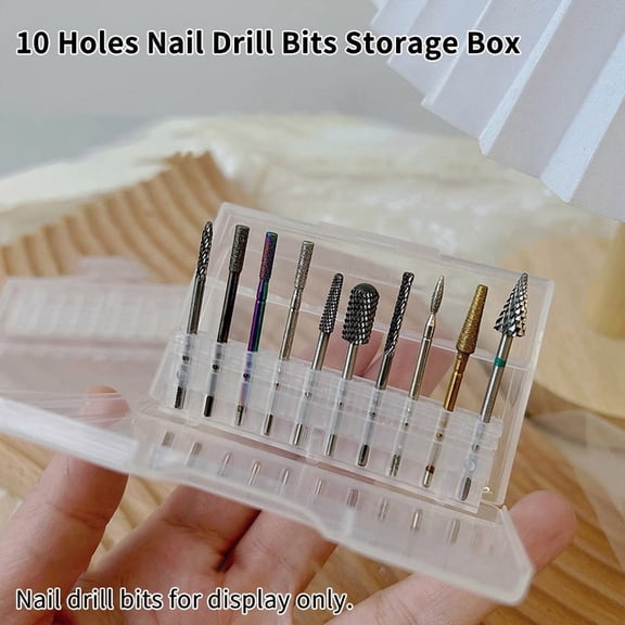 10 Holes Nail Drill Bits Storage Box Case Nail Grinding Head Holder Stand Display Cleanser Dustproof Cutter Manicure Organizer