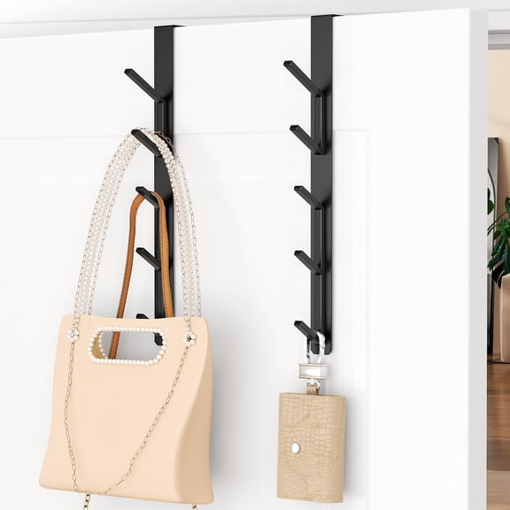 10 Hook Over The Door Hooks, Vertical Over The Door Towel Hook, Over Door Hook, Over The Door Hanger, for Towel and Clothes Hangers, Black, 2 Pack, 12.2"for 1.7'' Door