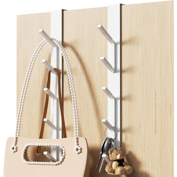 10 Hook Vertical Over The Door Hooks, Over The Door Hanger, for Towel and Clothes Hangers, White, 2 Pack, for up to 1.7'' Doors