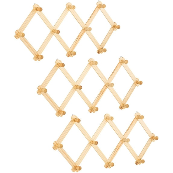 10 Hook Wood Wall Mounted Expandable Accordion Peg Coat Rack Hanger for Entryway, Mudroom or Garage (set of 3)