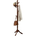 thumbnail image 1 of 10 Hooks Coat Rack Solid Wood Coat Stand Free Standing Coat Tree for Coats Hats Bags Purses for Entryway Bedroom Rubber wood Dark Walnut, 1 of 8