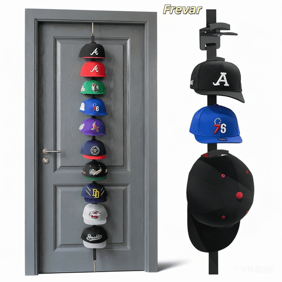 10 Hooks Hat Rack for Door - Two-Way Hanging Caps with Display Hooks and Hanger, Hat Organizer for Baseball Caps, Over the Door Hat Storage Organizer for Bedroom, Entrance or Garage Doors