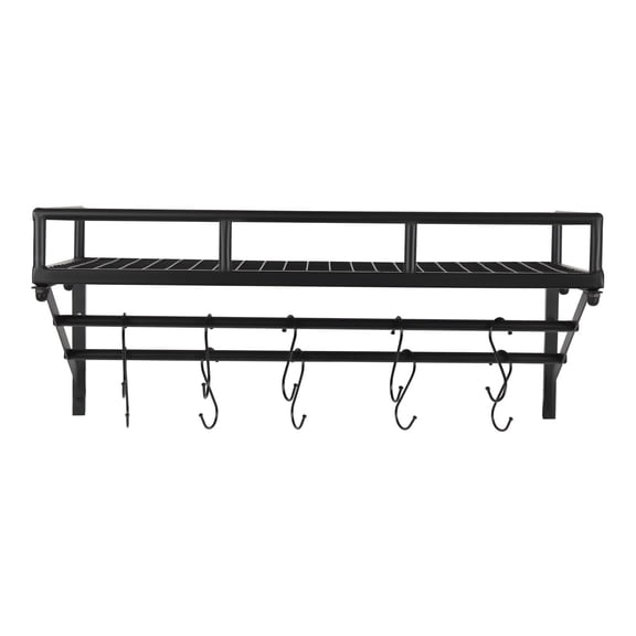 10 Hooks Kitchen Wall Mounted Storage Shelf Cookware Pan Pot Organizer Rack 24*11.81*9.45inch