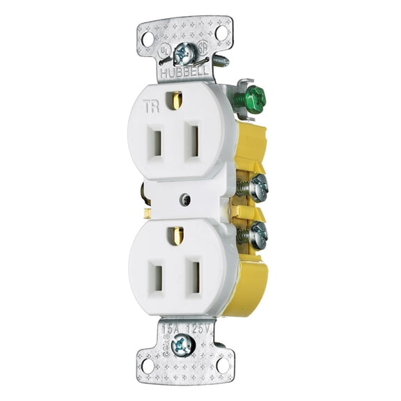 Hubbell Wiring Device-Kellems Receptacle,125VAC,White,Flush Mounting RR15SWTR
