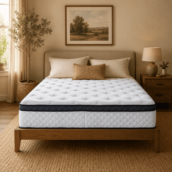 Sentryse 10 Inch Queen Size Hybrid Mattress in a Box, Euro Top Medium Feel with Pocket Springs and Wave Foam Comfort Layer