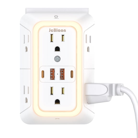 10 IN 1 Electrical Outlet Splitter - 3-Sided Power Strip Surge Protector with 6 Wide AC Outlets & 4USB Ports (2A+2C)