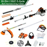 10-IN-1 String Trimmer Gas Powered, 33cc Multi-Functional Weed Eater Set w/2 Stroke Engine, Adjustable 90° Hedge Trimmer, 10" Gas Chainsaw, Brush Cutter, Protection Kit