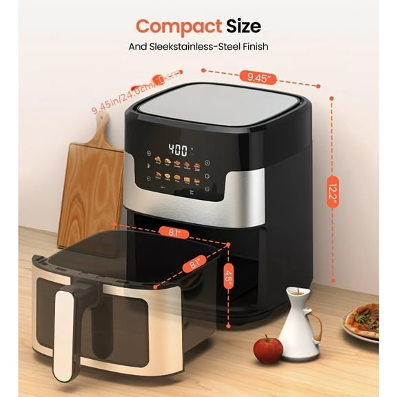 10-In-1 Digital LED Touch Screen Air Fryer, 7.5QT Oil-Free Cooker Featuring 10 Predefined Cooking Modes, Dishwasher-Safe Basket, And 100 Air Fryer Paper Liners