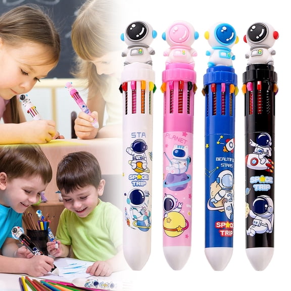 10 In 1 Multicolor Retractable Ballpoint Pen, 0.7 Mm Rocket Astronaut Theme Pens, 10