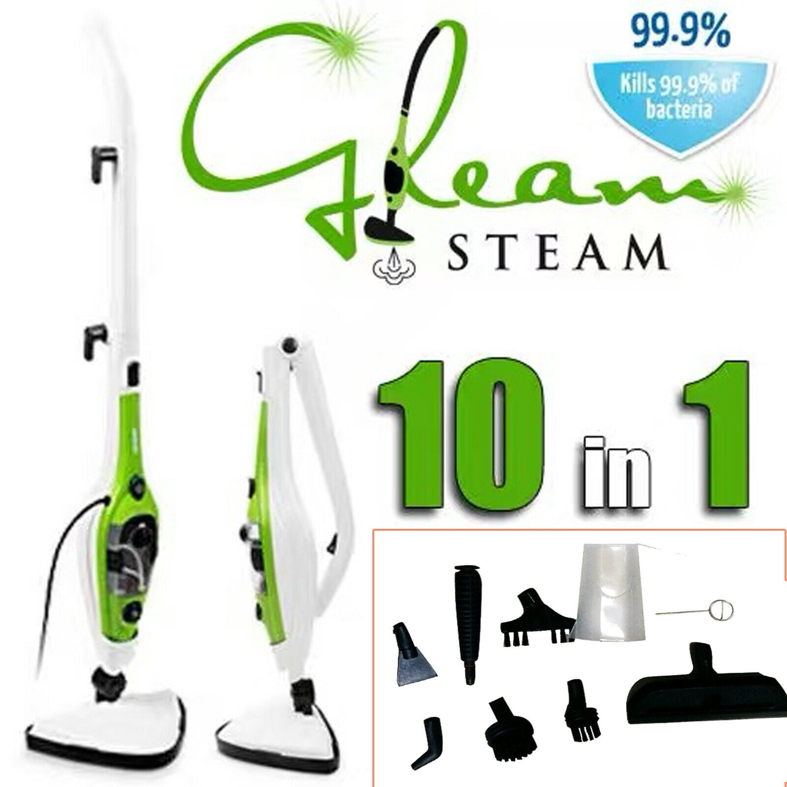  Steam Mop - 10-in-1 MultiPurpose Handheld Steam Cleaner  Detachable Floor Steamer for Hardwood/Tile/Laminate Floors Carpet with 11  Accessories for Whole Home Use.