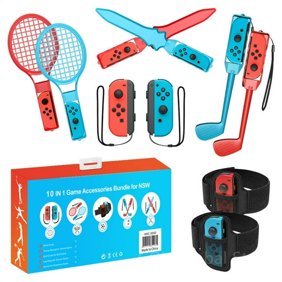 10 In 1 for Nintendo Switch Sports Control Set Wristband/Tennis Racket/Leg Strap Motion Switch Game Accessories for Switch OLED (Sports Control Set)
