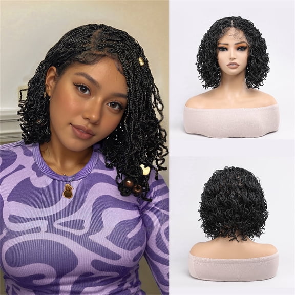 10 In Bbraided Wigs for Black Women, Full Lace Crochet Braids, Glueless Braided Wigs with Baby Hair Faux Locs in Boho Dreadlock Style
