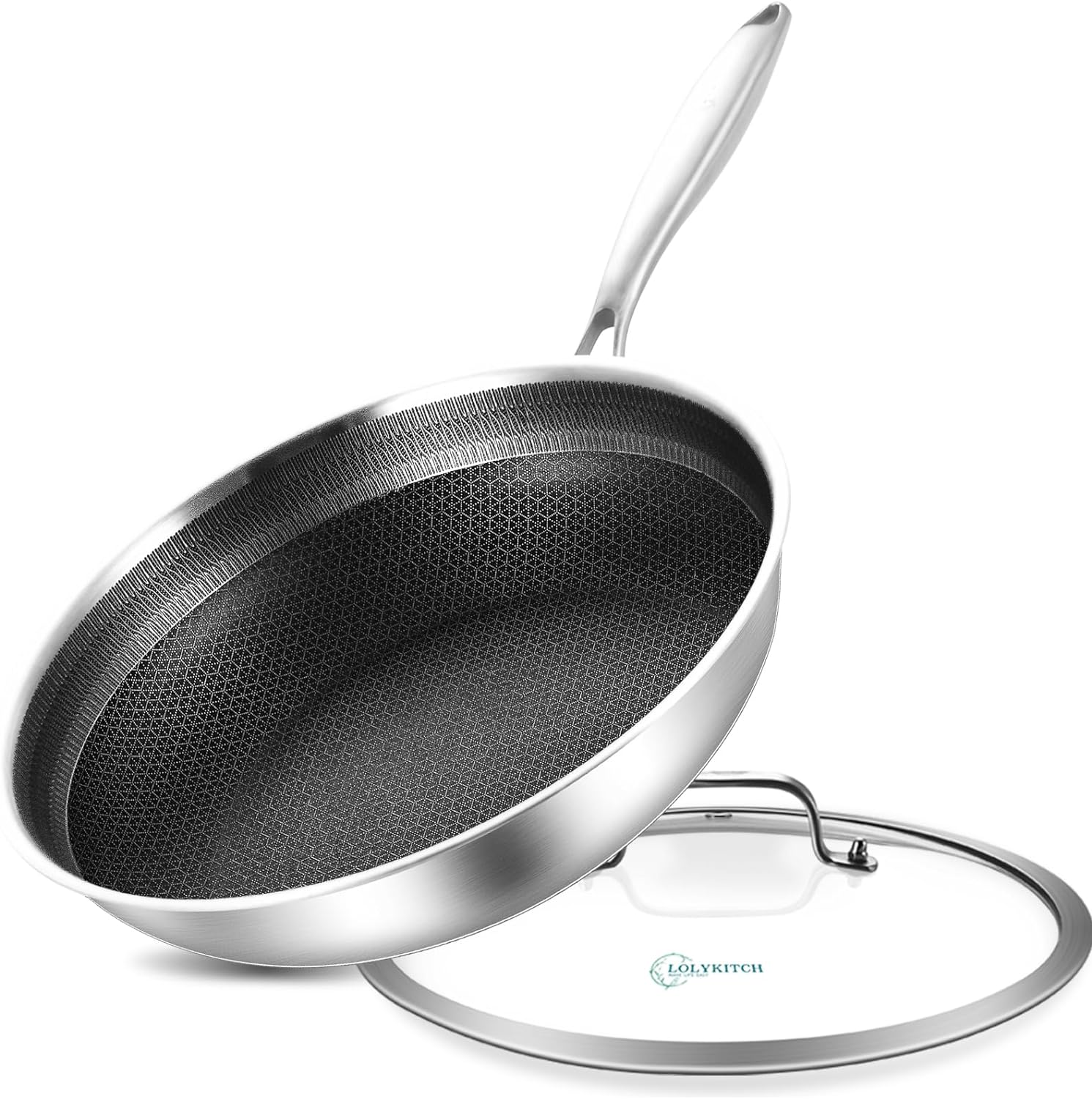10 In Hybrid Nonstick Stainless Steel Sauté Pan with Lid,Deep Frying