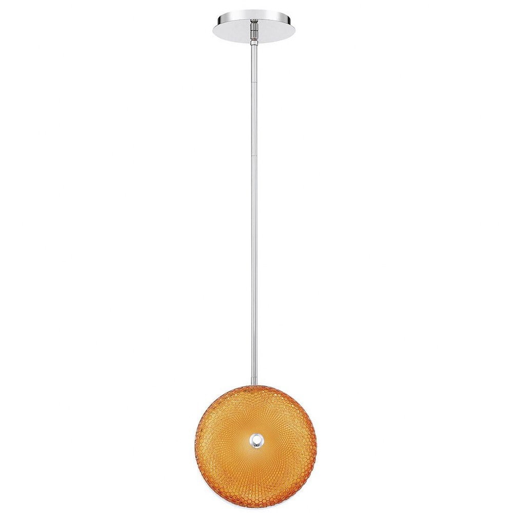 10 Inch Chrome LED Pendant with Orange Glass Shade