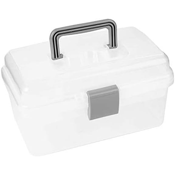 10-Inch 2 Layers Clear Plastic Craft Organizer Box Storage Container for Sewing, Painting, Arts