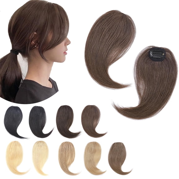 10 Inch 2wave Real Human Hair Side Bangs 4# Medium Brown French Side Bangs