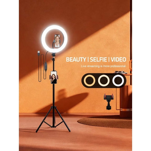10 Inch 3-Color LED Ring Light Set | 145cm Adjustable Professional Tripod | USB Power Supply, Battery Free Full Coverage - Perfect For Photography, Makeup, Group Selfies, Video Recording, Meetings,