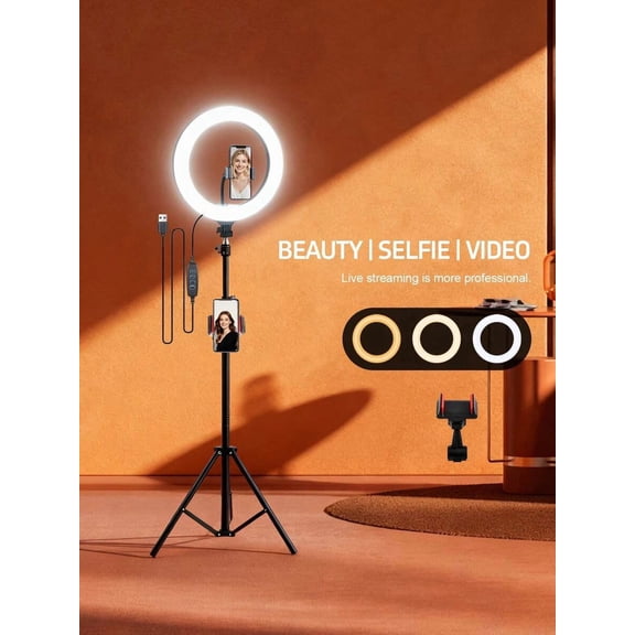 10 Inch 3-Color LED Ring Light Set | 145cm Adjustable Professional Tripod | USB Power Supply, Battery Free Full Coverage - Perfect For Photography, Makeup, Group Selfies, Video Recording, Meetings,