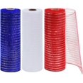 10 Inch 3 Rolls Red/Blue/White Decorative Mesh Ribbons, Fabric Mesh