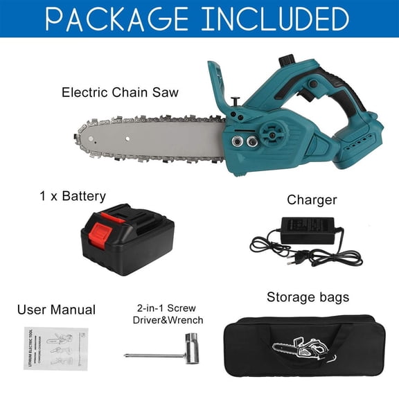 10 Inch 3000W Electric Saw Cordless Chainsaw 1/2PC Li-ion Battery Oil Lubrication Woodworking 1-hand Power Tool ,Efficient Cutting