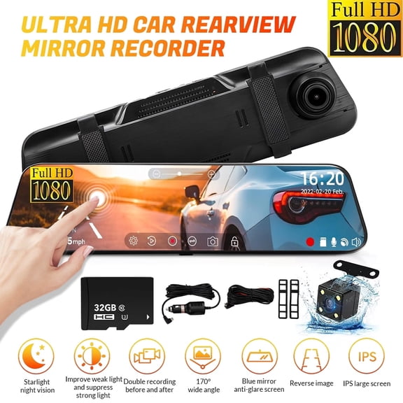 10 Inch 4K Rearview Mirror Backup Camera, 1080P Full HD Car and Truck Smart Rearview Mirror, Night Vision, Parking Assist with 32G Memory Card