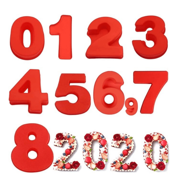 10 Inch 9 pieces Large Size Number ulds Baking Forms Silicone Number l Cake Pan (10 inch)