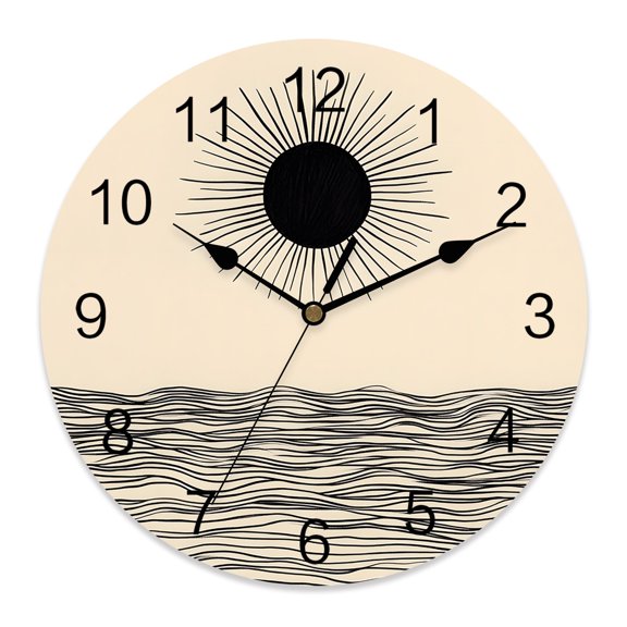 10 Inch Abstract Sun Ocean Wall Clock, Modern Art Battery Operated Silent Non Ticking Clocks, Easy to Read Round Wall Clock for Kitchen/Living Room/Bedroom/Bathroom