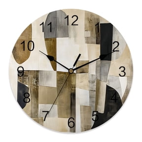10 Inch Abstract Wall Clock, Brown Black Color Block Geometric Contemporary Battery Operated Silent Non Ticking Clocks, Easy to Read Round Wall Clock for Kitchen/Living Room/Bedroom/Bathroom