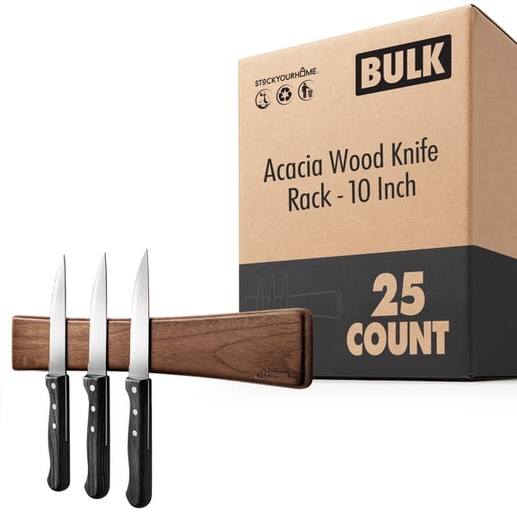 10 Inch Acacia Wood Magnetic Knife Holder Wooden Knife Rack and Magnet Strip for Knives and Metal Utensils Tool and Art Supply Organizer 25 Count